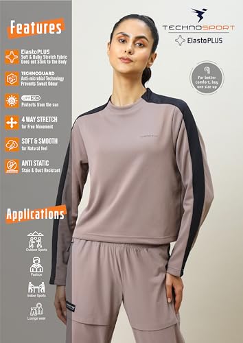 Image of TECHNOSPORT Womens Polyester Crew Neck Slim Fit Color Blocked Crop Sweatshirt Quick Dry & Antimicrobial