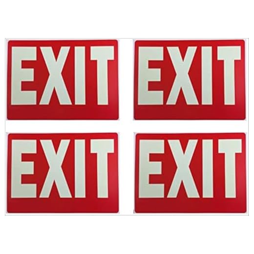 Exit Sign Glow-in-The-Dark Exit Sign, 12 by 9 Inches, Photoluminescent by natraco (4 Pack)