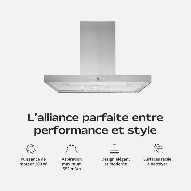BELDEKO Hotte Îlot 90 cm Inox 553 m3/h 3 Vitesses - Marque Française