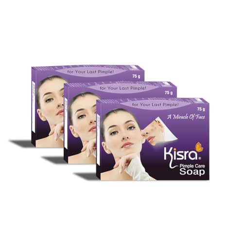 Kisra Pimple Care Soap for Acne, Pimple, Sun Tan, Blemishes, Fine Lines, Darkspots | Men & Women | All Skin Types - 75gm (Pack of 3)