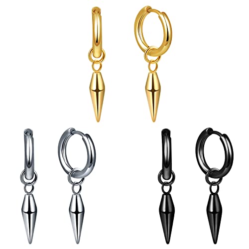 feilok 3 pares de pendientes de clavos para oídos masculinos, clavos para oídos falsos, tapones para oídos masculinos femeninos, regalos masculinos