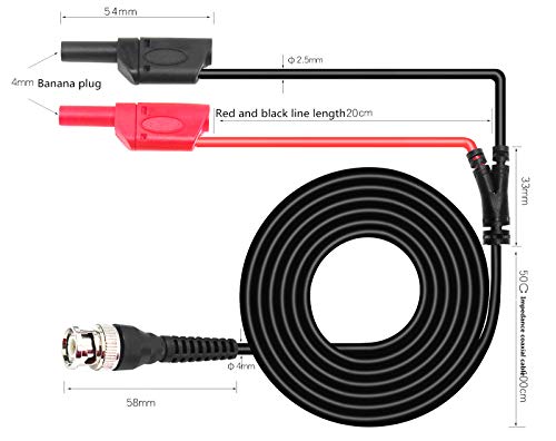 Image of Measurement & Analysis Instruments Digital Multimeters & Oscilloscopes - BNC Q9 to Dual 4mm Stackable Shrouded Banana Plug with Test Leads Probe Cable 100CM