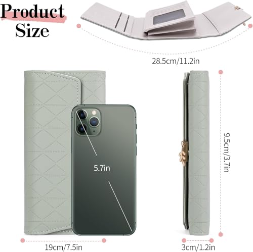 aurrako Wallets for Women Leather Clutch Credit Card Holder RFID Trifold Ladies Wallets Coins Zipper Pocket with ID Window Large Capacity (Sage Green)4