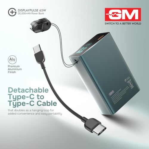Image of GM G+ DisplayPulse 20000mAh 65W Power Bank | TFT Wattage Display for Ports | Temperature Monitor | 65W Laptop Charging, Phones, Tablets, Aluminium Body, Airline Safe, 1 Year Warranty (Midnight Teal)