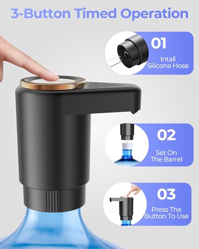 Water Jug Pump for 5 Gallon Bottle – Portable Electric USB-C Charging Dispenser, Dual Powerful Motors, Fast Flow, Fits 2-5 Gallon Jugs – Ideal for Home, Office, Camping, RV, Dark Black