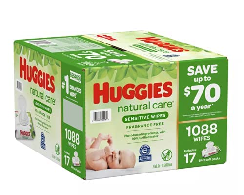 Huggies Sensitive Wipes Fragrance Free, 17 Flip-Top Packs, 64 Ct, 1088 Wipes #TOP1
