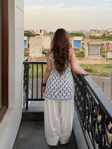 Image of ANNI Designer Farshi Salwar Suit for Women Cotton Printed | Co Ord Set for Woman | Straight Kurta Palazzo Outfit Mandarin Collar Sleeveless Ethnic Dress Womens Clothing