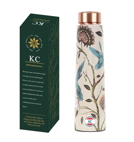 KC Pure Copper Designer Water Bottle with Advanced Leak Proof Protection, Ayurveda and Yoga Health Benefits. (1000ml, 1Unit, Tower Shape)