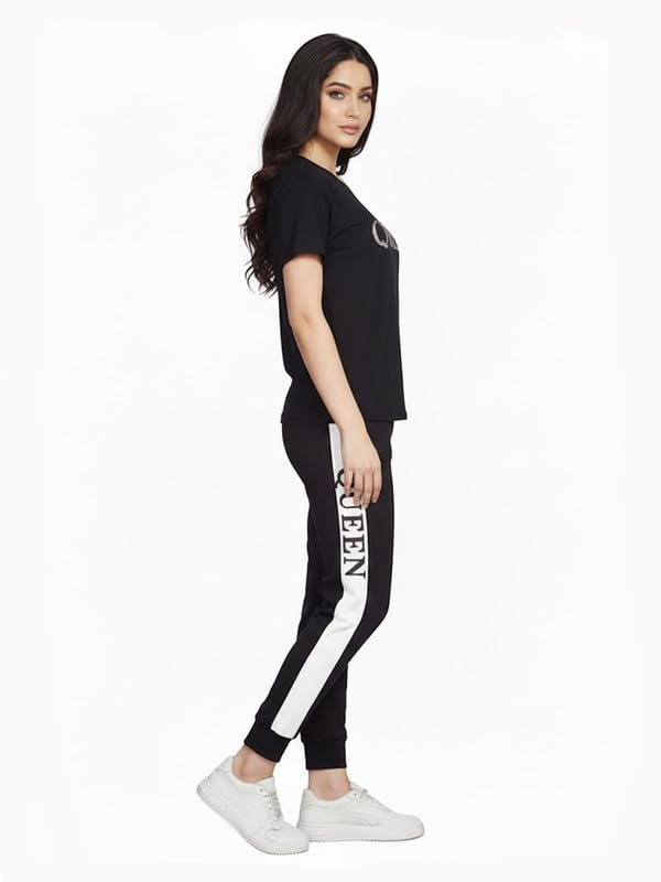 Image of DTR FASHION Women's Polyester Blend Queen Letter Print Tracksuit | Co-ord Set For Women| Active Wear Suit Set For Women
