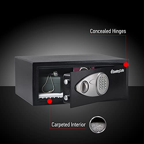 SentrySafe Shelf Safe with Digital Keypad Lock, Steel Safe with Interior Lining and Bolt Down Kit for Money, Jewelry, 0.78 Cubic Feet, 7.1 x 16.9 x 13.8 Inches, X075