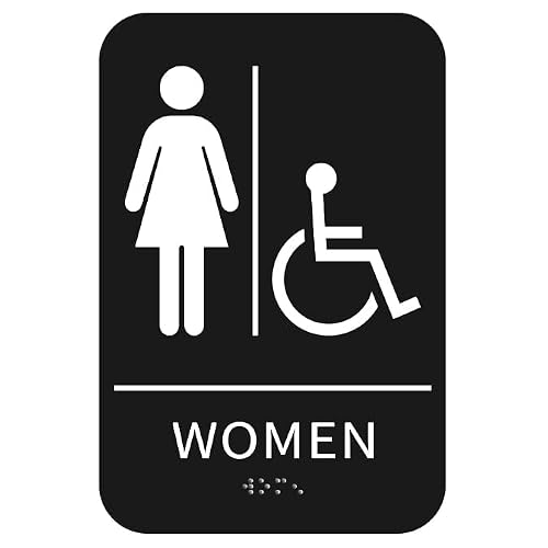 Citybasics ADA Braille Restroom Sign – Self Adhesive Signage with 3M Tape, High-Contrast Handicap Accessible Bathroom Sign for Office, Business, Home, Toilet Door or Wall – 9” x 6 (Women)