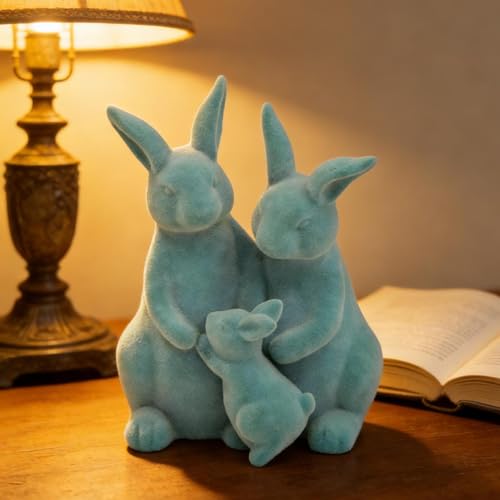 Lapin de Pâques floqué vert en résine douce pour décoration de table