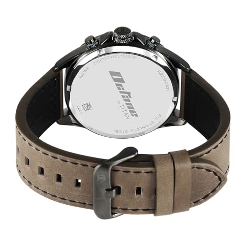 Image of Titan Octane Cred Analog with Green Dial Grey Leather Strap Watch for Men - 90238KL01