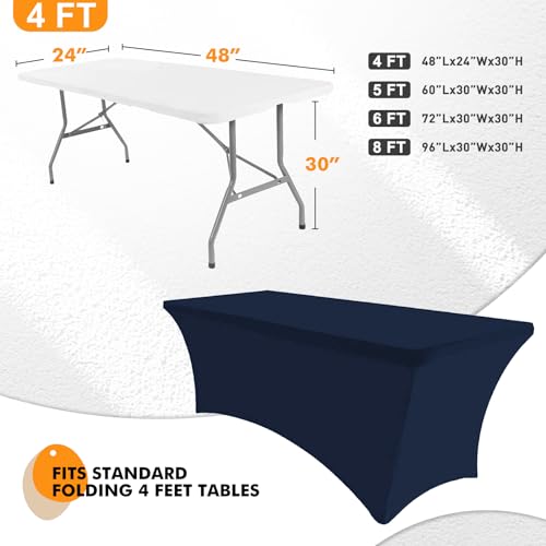 Image of SEPARO 2 Pack 4 Ft Navy Blue Table Cover Fitted Rectangular Tablecloth