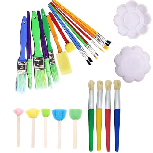 Pinsel Kinder, 26 Stück Wasserfarben Set für ab 3 Jahren, Malen Kinder mit Sicherheit und Spaß, DIY Kunstprojekte und Früherziehung