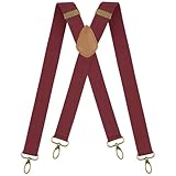 DiULi Tirantes para Pantalones Hombre, 35mm Ancho Tirantes Caballero Adjustable, Braces de Estilo X para Caballero con 4 Cierre de langosta Fuerte, Accesorio Traje de Business Fiesta Boda(Rojo Vino-A)