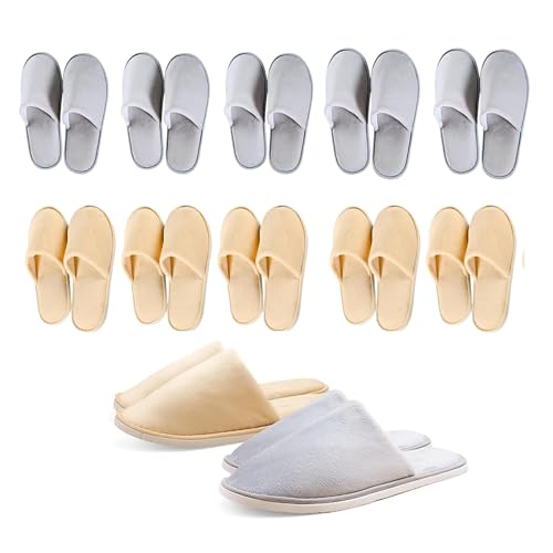Modlux Spa Slippers 6-12 Pairs, Unisex Disposable Slippers Closed Toe Washable, Reusable, Bridal, Indoor, House, Bathroom, Bedroom, Hotel, For Guest (Grey and Beige, 12 Pairs)