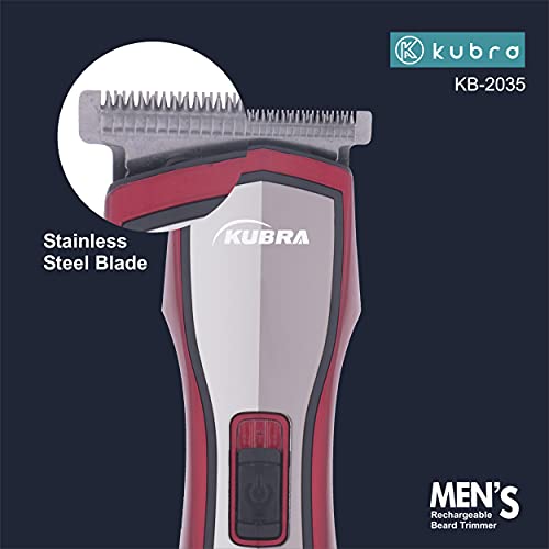 Image of Kubra KB-2035 USB Charging Rechargeable 40 minutes runtime Professional Hair Clipper for Beard and Hair Trimmer (Red)
