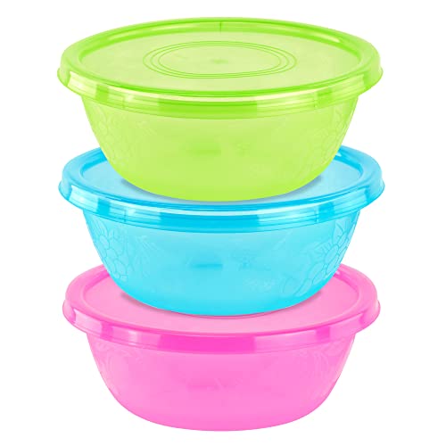 DecorRack Extra Large Assorted Serving Bowls with Lids, 5.25 Quarts Bowls, Vibrant Party Decor (3 Pack)