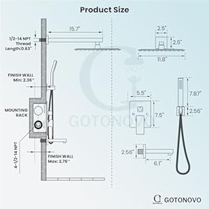 gotonovo Shower System Set with Tub Spout 3 Function Wall Mounted Shower Faucet Combo Rainfall Shower Head and Handheld Spray Rough-in Valve Shower Trim Kit 12 Inch Matte Black gotonovo Shower System Set with Tub Spout 3 Function Wall Mounted Shower Faucet Combo Rainfall Shower Head and Handheld Spray Rough in Valve Shower Trim Kit 12 Inch Matte Black
