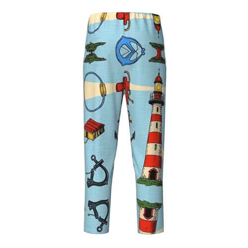 Pajama Pants Pajama Bottoms with Elastic Waistband Sleepwear Lounge Pants, Ocean Lighthouse Anchor2