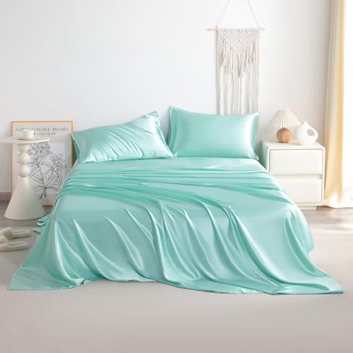 NTBAY California King Satin Sheet Set, 4 Piece, Turquoise Blue - image 2