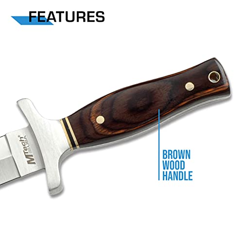 MTECH USA Faca de lâmina fixa MT-20-03, lâmina de borda dupla de titânio, cabo Pakkawood, total de 2