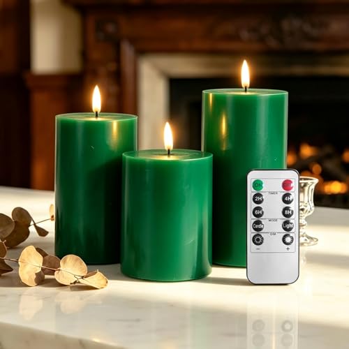 Bougies LED sans flamme résoud les coulées de cire lot de 3 bougies vertes télécommandées