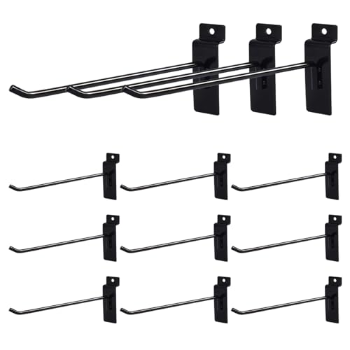 7Riversart 12 Pc Slatwall Hooks 8 Inch Slatwall Accessories Panel Display Hooks Slatwall Pegs Slatwall Hooks For Garage Storage Shop Retail Display,Black cover