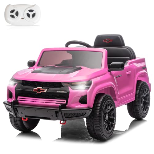 Winado Licensed Chevrolet Colorado Electric Car for Kids, 12V Ride on Toys for Toddlers with Remote Control, Battery Powered Electric Car Ride On Vehicle w/Bluetooth, Soft Start, LED Lights - Pink
