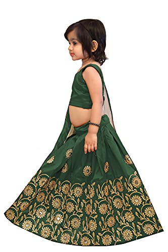Image of Kids Girls Taffeta Silk Top And Lehenga With Net Dupatta| Ethnic Lehenga Choli With Dupatta(Suitable For 2-5 Years)-Green