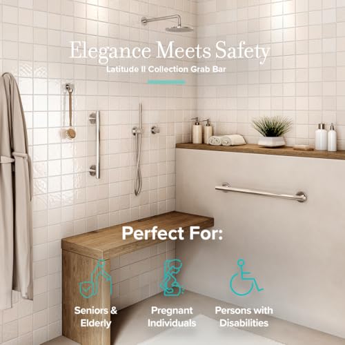 Image of Gatco 857 Latitude II Bathroom Grab Bar, Stainless Steel Safety Support Handle for Shower and Bathtub Wall Mount, 36-Inch