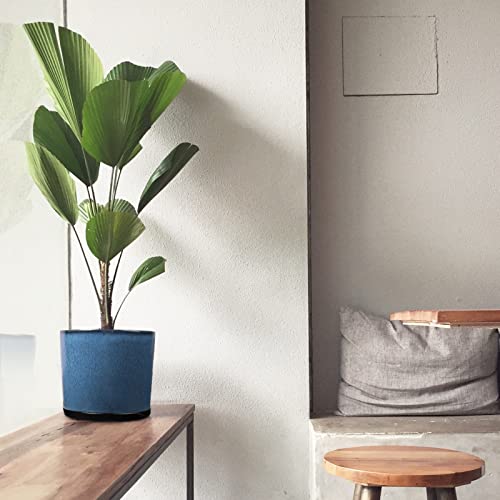 Ingofin Ceramic Plant Pots - 10 Inch Planter With Drainage Hole, Round Flower Orchid Succulent Pots For Indoor Or Outdoor Plants Flower, Elegant Retro Black & Blue #TOP6