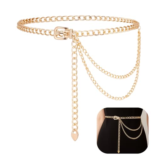 Punk Waist Chain Gold Metal Belt, Fashion Multilayer Chain Belts Adjustable Metal Body Waist Link Belts Elegant Jewelry Accessories Body Decorate for Dresses Jeans Skirts Trouser