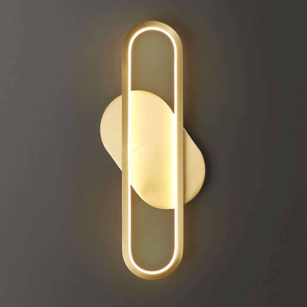 Applique murale en laiton à LED, applique murale à anneau en cuivre avec abat-jour en acrylique blanc, appliques murales de chevet, appliques murales minimalistes modernes pour chambre à coucher, coul
