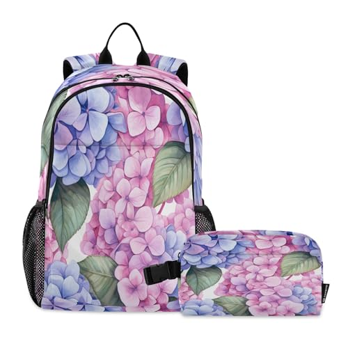 Sac à dos enfant fille garçon avec pochette repas lunch box fleurs violettes