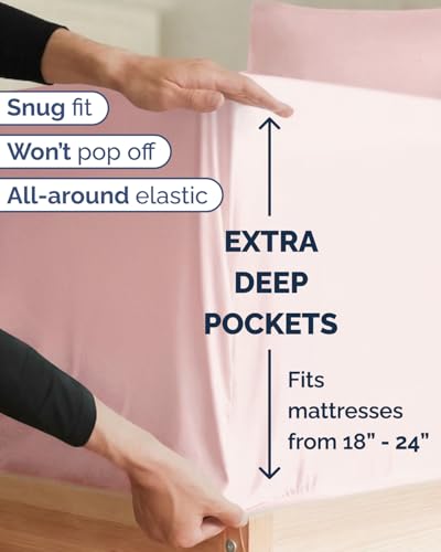 Image of Extra Deep Twin XL Sheet Set - 4 Piece Breathable & Cooling - Lavender Pink | Hotel Luxury Bed Sheets Set, Easy & Secure Fit, Ultra-Soft, Wrinkle & Fade Free, Comfy Sheets Set with Extra Deep Pockets