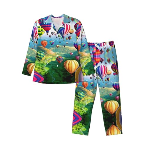 Pyjama pour homme imprimé montgolfières en coton doux boutonné