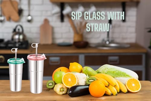 Image of Stainless Steel Fusion Glass Tumbler with Stainless Steel Metal Straws and Cleaning Brush with Lid (LD SIP 400+600ML)