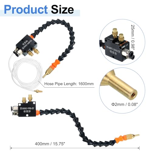 QUARKZMAN Nebelkühlschmiermittelsprüh-System, 400mm Gravurkühlungssprühmaschine mit Schlauchrohr für Kühlmaschine CNC-Drehmaschine Fräsen Bohren, Schwarz