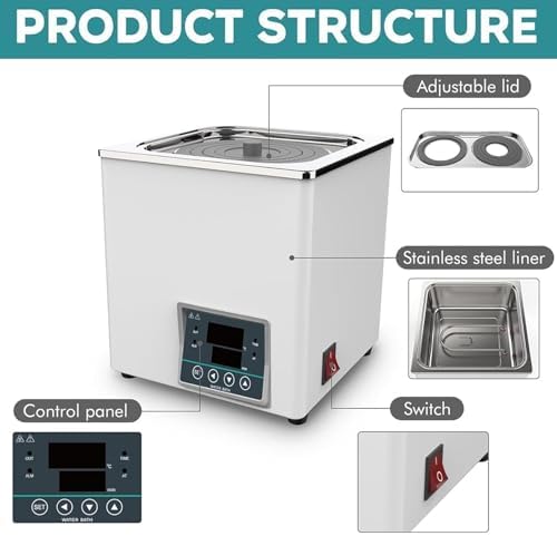 Digital Lab Water Bath, Thermostatic Electric Heater with 1/2/4/6/8 Holes, Stainless Steel Liner, Anti-Dry Burn, Ideal for Laboratory Experiments and Research