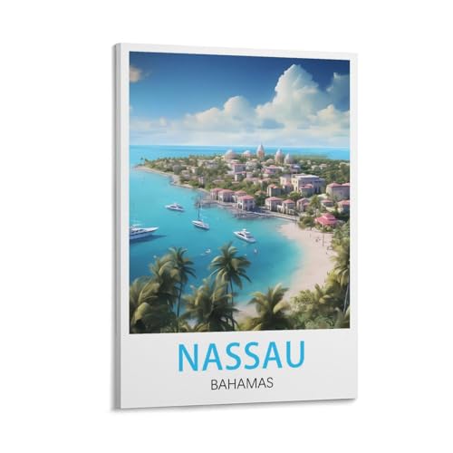 Toile vintage Nassau Bahamas grand format 60 x 90 cm decoration murale retro salon