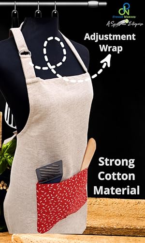 Image of Kitchen Apron for Women & Men | 100% Cotton | Cooking Apron with Big utility Pocket | Adjustable neck strap | Free Size | Kitchen Utensils Accessory