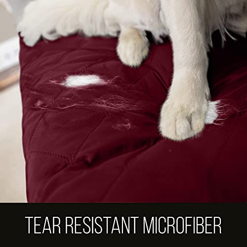 Sofa Shield Patented Couch Slip Cover, Large Cushion Protector, Reversible Stain And Dog Tear Resistant Slipcover, Quilted Microfiber 70” Seat, Washable Covers For Dogs Pets Kids, Burgundy Tan #TOP2