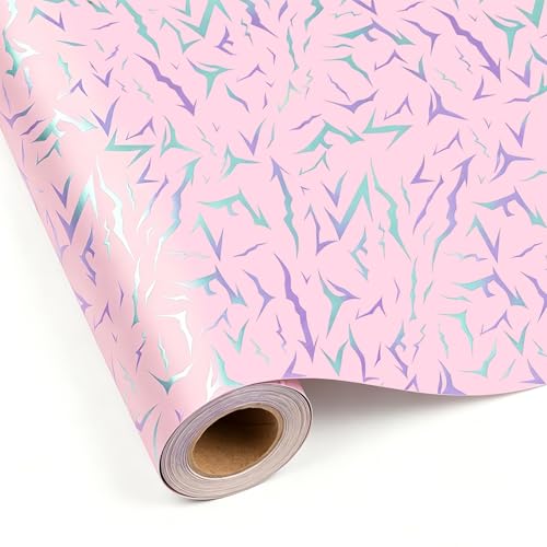 FestiVex Kpop Wrapping Paper Roll Music Theme Gift Wrap with Vibrant Pink Crack Design 17in x 32.8ft Party Favor Wrapping for Birthday Concert Party Holiday Gifts and Event Decoration (pink)