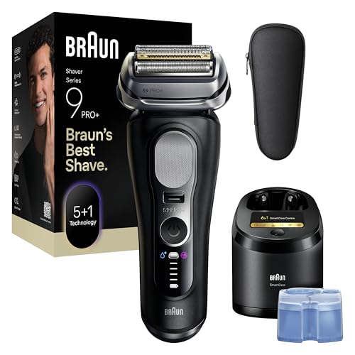 Braun Series 9 PRO+ Elektrorasierer Herren, 5+1 Ultradünne Präzisionsklingen, Pro-SensoAdapt, Rasierapparat mit 60 Min. Akku, 6-in-1 SmartCare Center, Nass- und Trockenrasierer – 9660cc, Schwarz