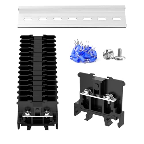 15Pcs JHY1 DIN Rail Terminal Blocks, 660V 16A, 2.5mm², Detachable & Assemblable Terminal Strip Blocks, 30Pcs 16-14 AWG Insulated Fork Spade Wire Connectors & 5.51 Inch DIN Rail Included