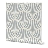 Peel & Stick Wallpaper 9ft x 2ft - Seashell Fans,Scallop Fans,Coastal Nautical,French Blue,Cream Beige,Seashells,Neutral Custom Removable Wallpaper by Spoonflower