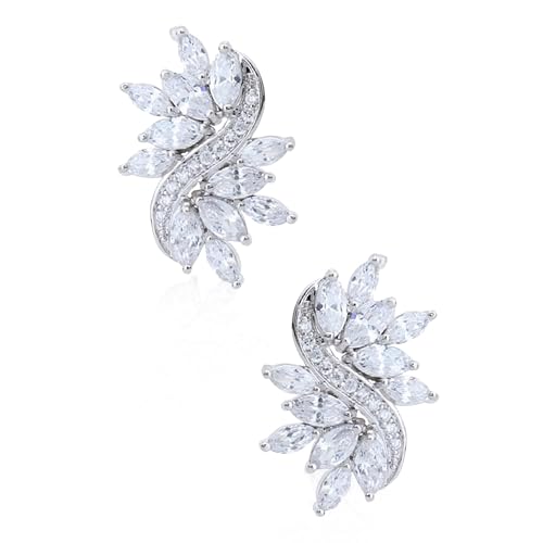 Crystalline Azuria Women 18ct White Gold Plated White Crystal Cluster Wedding Stud Earrings