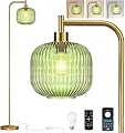 ILLMTW Glass Floor Lamp for Living Room,Bedroom,Dimmable Standing Lamp with Remote,Gold Brass Tall Lamp Mid Century Modern Floor Lamps Green LampShade Boho Vintage Retro Farmhouse Floor Light Bohemian